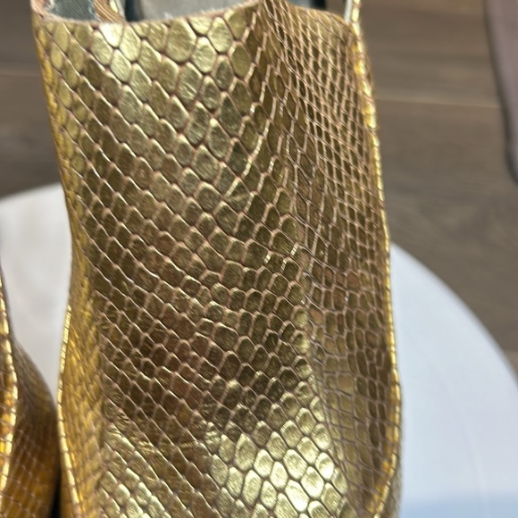 FINSK Platform Gold Faux Snakeskin Open Toe Stiletto Heels size Made in Italy - Picture 5 of 17